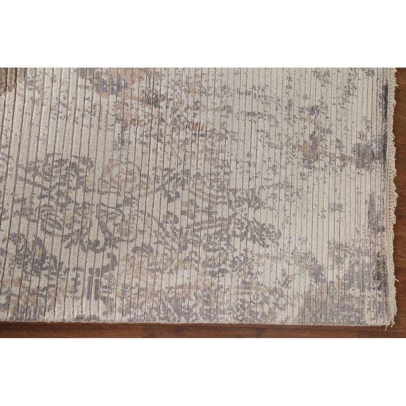 Beige Striped Modern Indian Area Rug Handmade Wool Carpet - 6'6"x 9'1"
