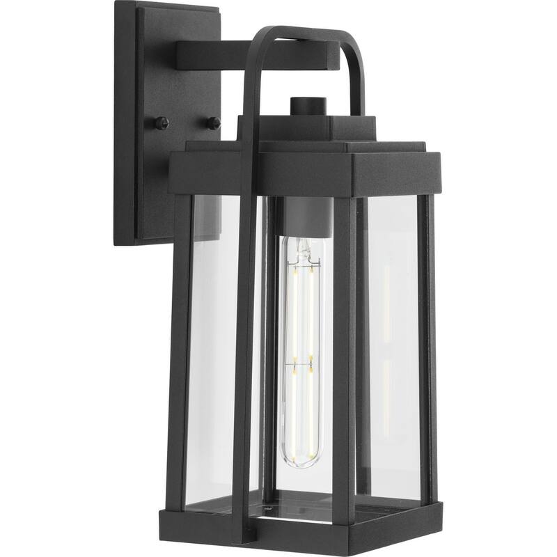 Walcott One-Light Textured Black Modern Farmhouse Outdoor Medium Wall Lantern - 7.125 in x 7.37 in x 14 in