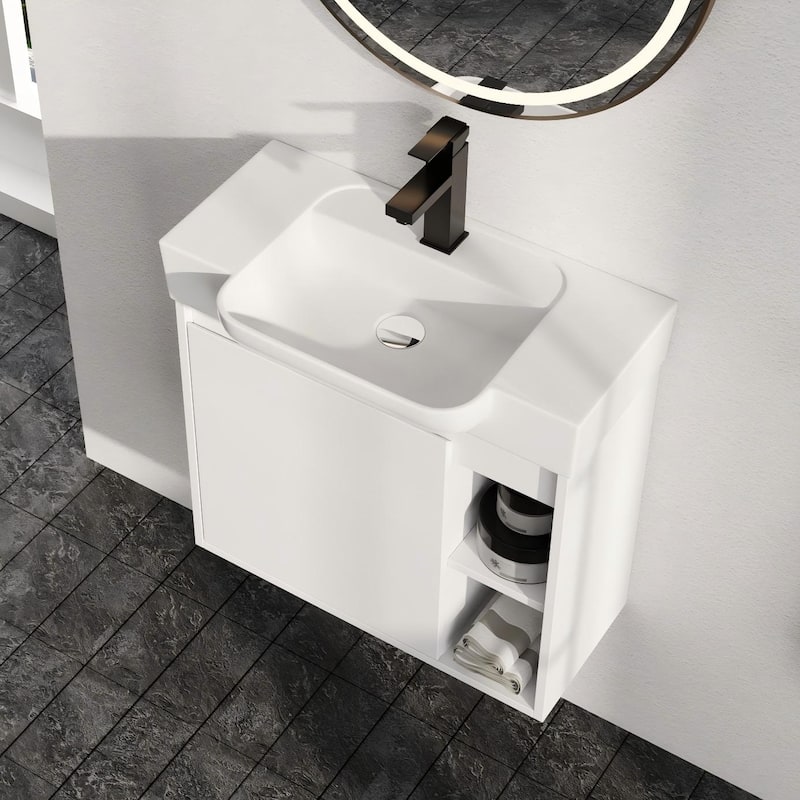Malwee 24"/28" Floating Bathroom Vanity,Wall Mounted Bathroom Vanity with Ceramic Sink and Soft Close Door - White - 24"×13"