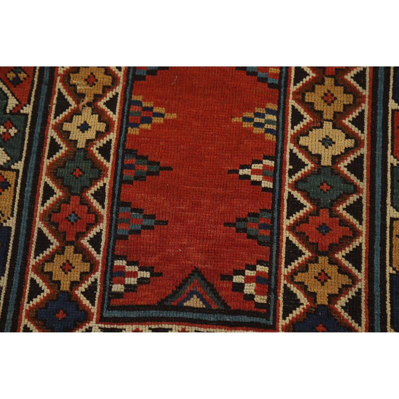 Hand Knotted Oriental 100% Wool Carpet Traditional Geometric Oranges & Rust Kazak Area Rug - 8' 4'' X 3' 6''