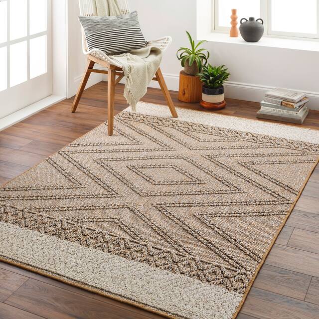 Sarasota Outdoor Safe Farmhouse Netural Area Rug - Taupe/Mustard - 2' x 3'9"