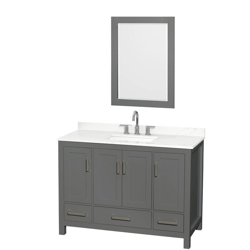 Wyndham Collection WCS141448S-QTZ-US3M24 Sheffield 48" Free Standing - Dark Gray / Giotto Quartz Top / Brushed Chrome