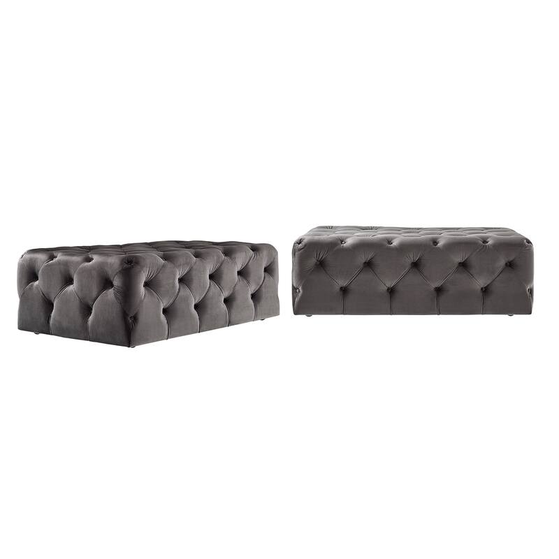 Gdansk Rectangular Tufted Ottoman with Casters - Charcoal Velvet