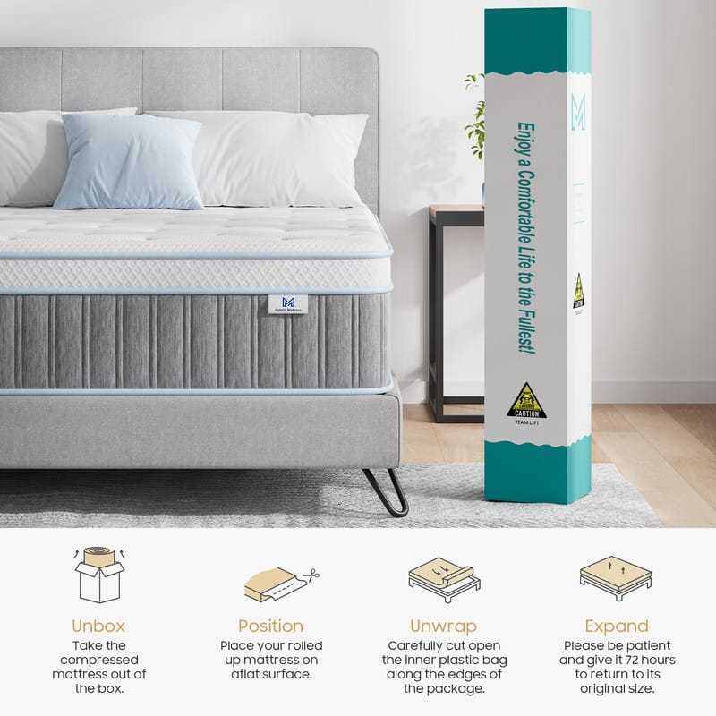 10" Spring Hybrid Mattress in a Box, Pocket Springs, Isolation Motion, Back Pain Relief, CertiPUR-US - King
