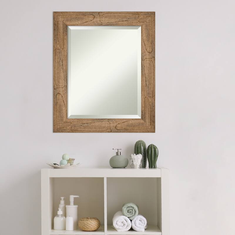 Beveled Wood Bathroom Wall Mirror - Owl Brown Frame