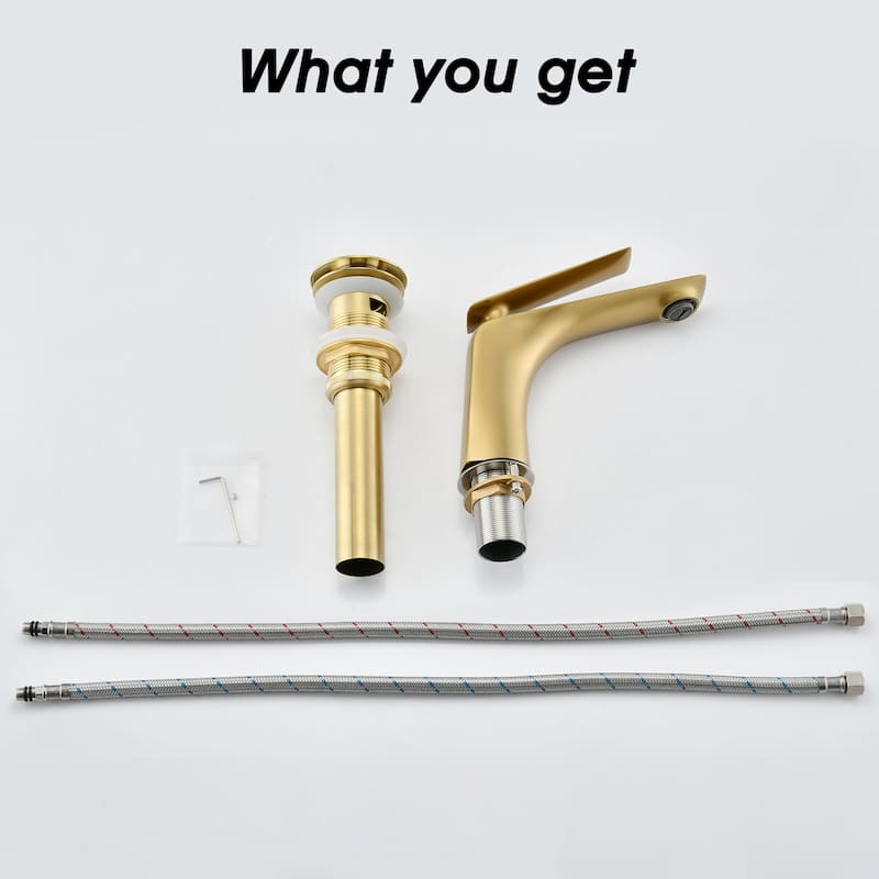 Single Hole Bathroom Sink Faucet with Pop Up Drain and Water Supply Hose, Single Handle Bathroom faucet