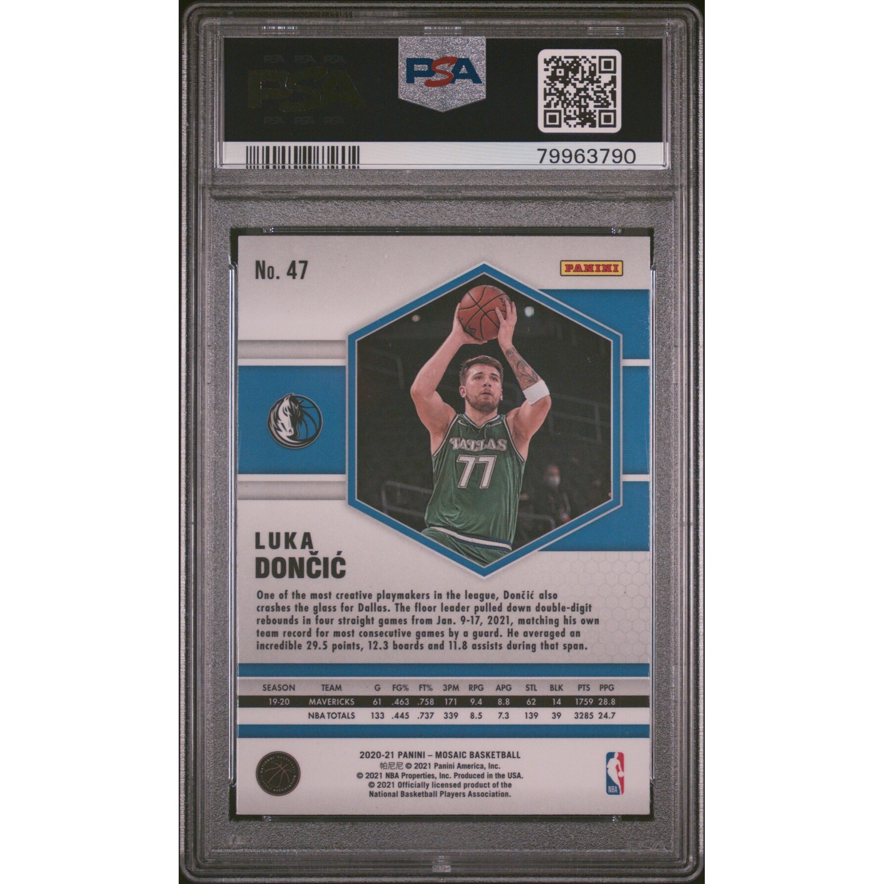 Luka Doncic 2020 Panini Mosaic Basketball Card #47 Graded PSA 10 