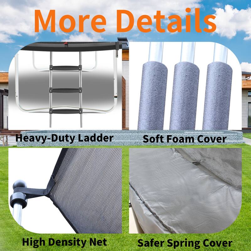 Trampoline with Safety Enclosure Net, Outdoor Trampoline with Heavy Duty Jumping Mat