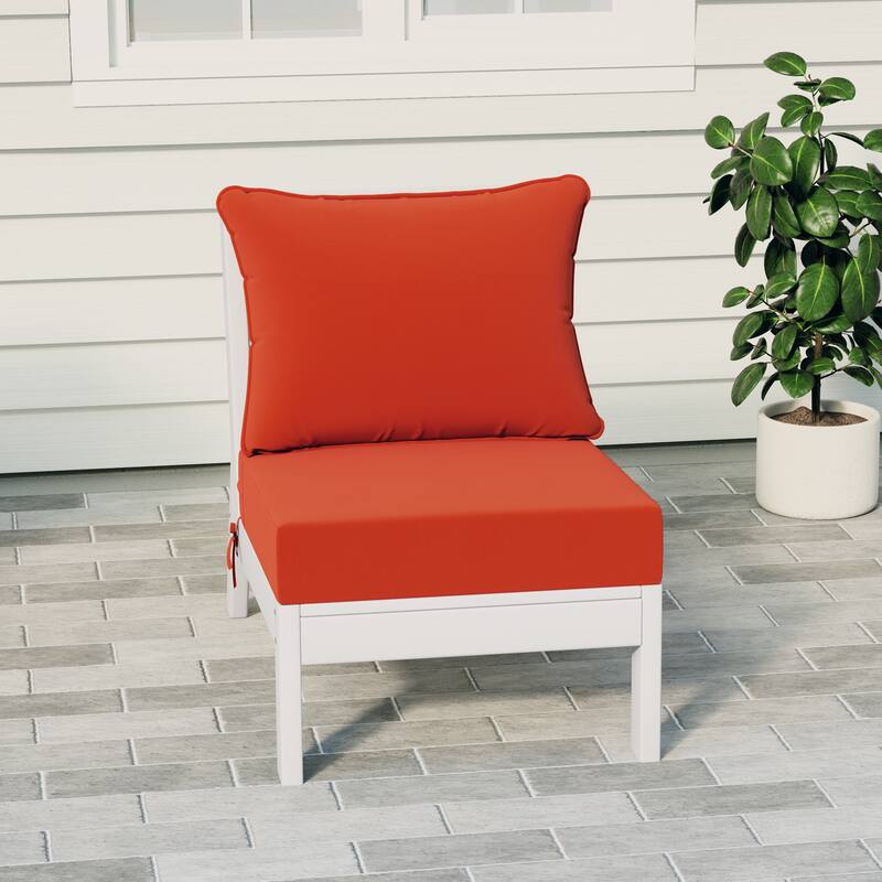 Birchwood All Weather HDPE Outdoor Patio Deep Seating White Armless Chair With Cushions (1-Piece) - White/Orange