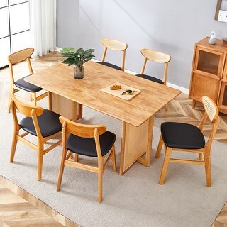 Modern 7-Piece Dining Table and Chair Set with Solid Wood Dining Table ...
