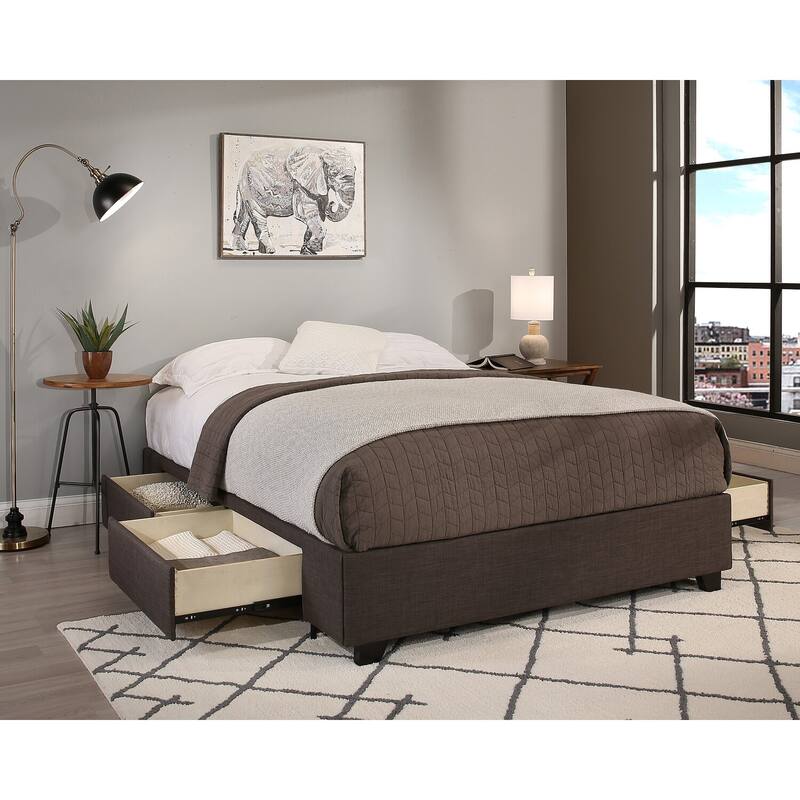 Queen Storage Bed with Drawers - Grey Platform Bed Frame, Modern Bedroom Furniture