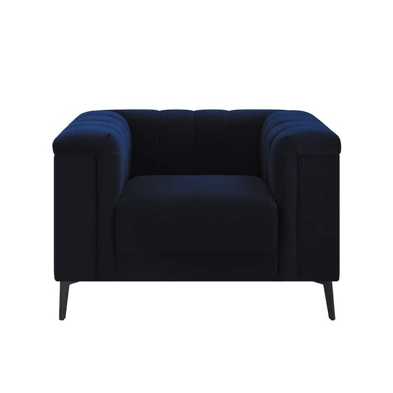 Matte Velvet Tuxedo Arm Chair, Navy Blue