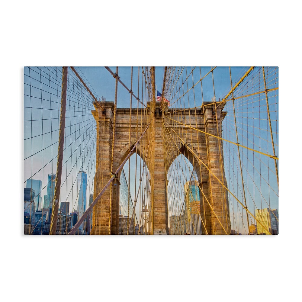 Stupell Industrial Bridge with American Flag Canvas Wall Art Design By Seven Trees Design