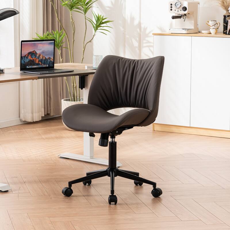 Swivel Armless Ergonomic Office Chair with Wheels - Brown