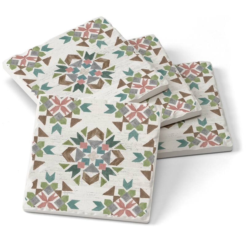 Absorbent Stone Beverage Coasters - Set of 4 - - Cotton Bouquet - Multi-61