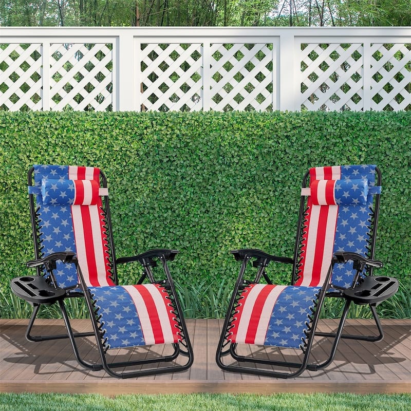 Set Of 2 Zero Gravity Chair, Patio Folding Lawn Outdoor Lounge Camp Reclining Lounge Chair for Poolside Backyard and Beach