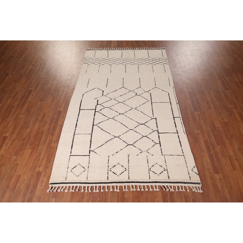 Moroccan Oriental Area Rug Handmade Stripe Wool Carpet - 5'11"x 10'0"