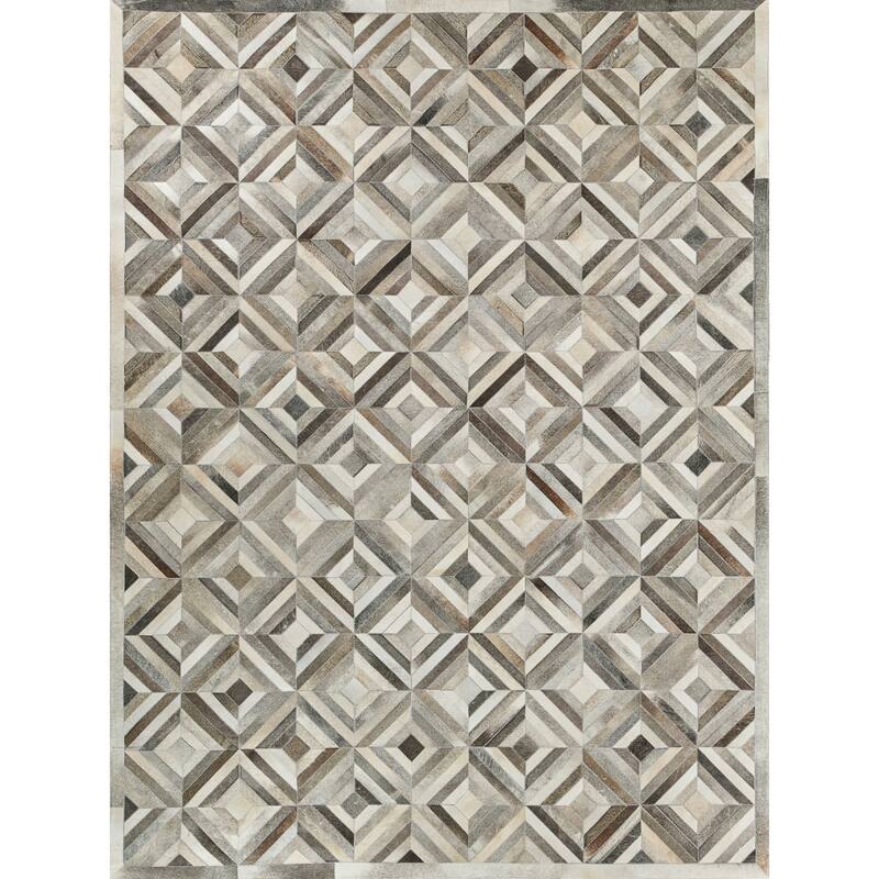 EXQUISITE RUGS Natural Hide Hand-stitched Leather Hide Silver Area Rug.