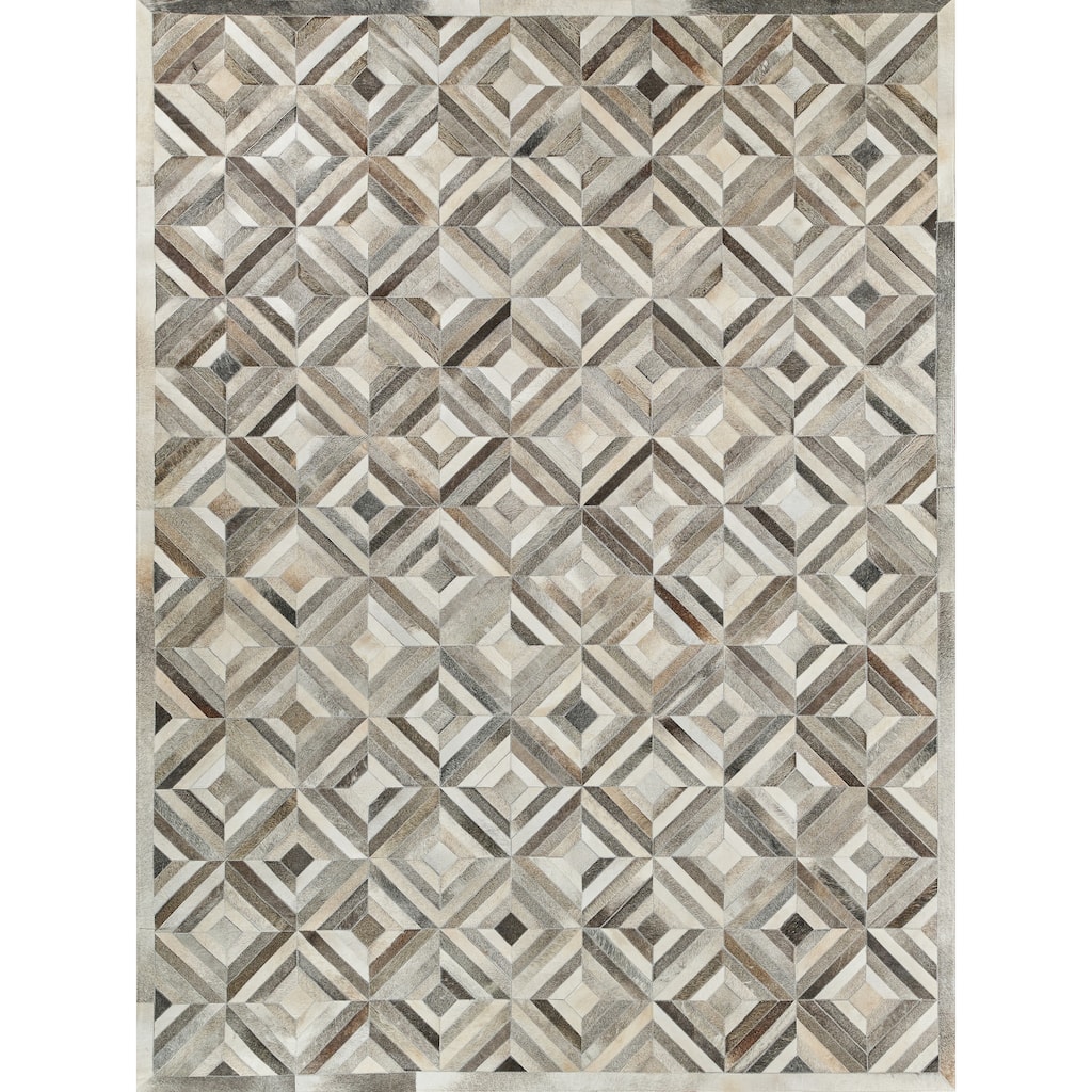 EXQUISITE RUGS Natural Hide Hand-stitched Leather Hide Silver Area Rug.