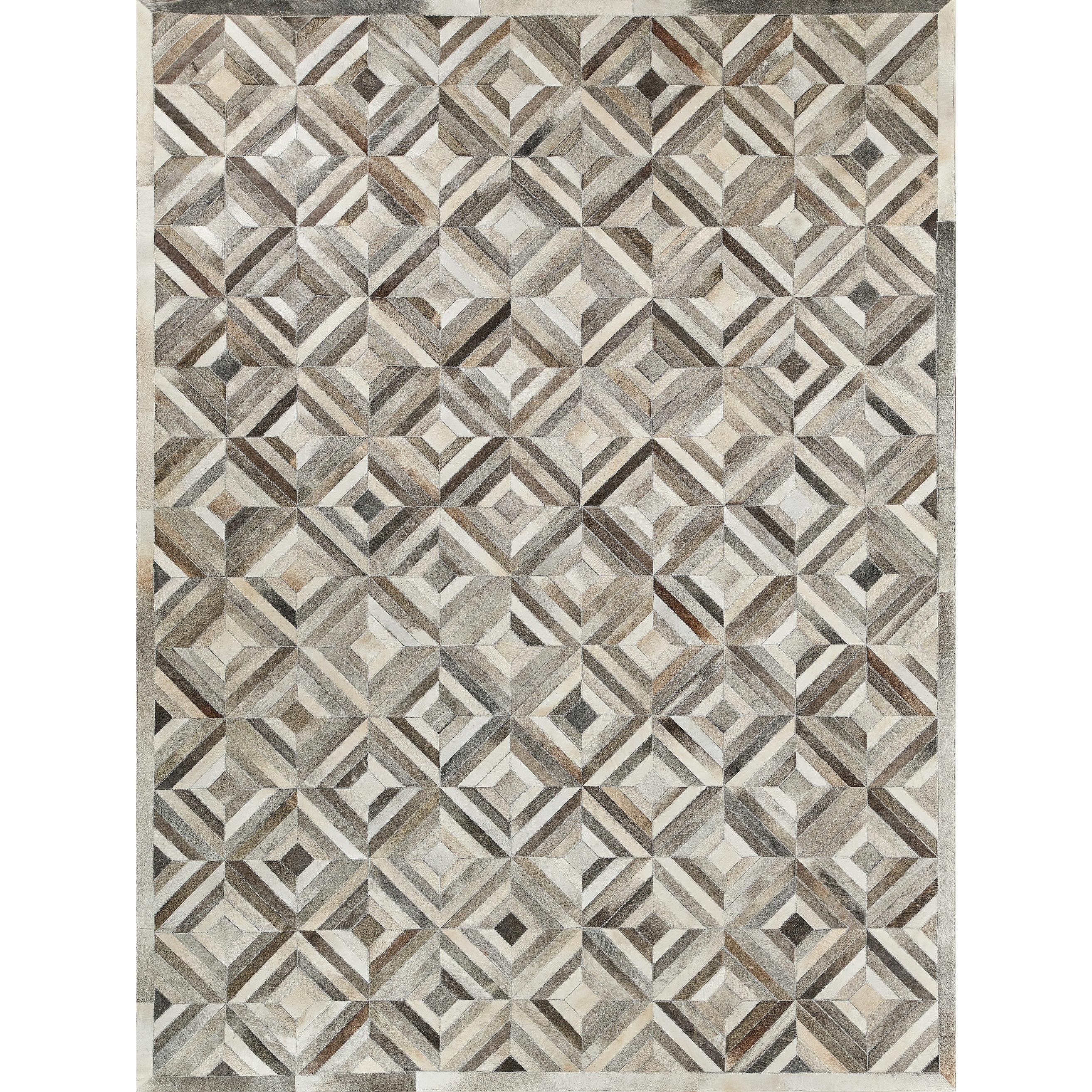 EXQUISITE RUGS Natural Hide Hand-stitched Leather Hide Silver Area Rug.