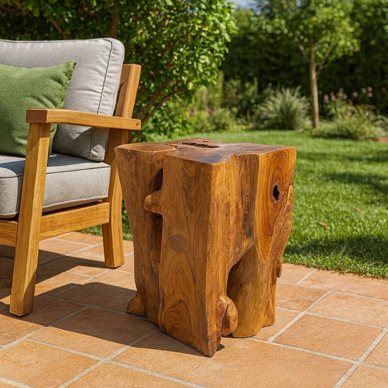 Georgy Outdoor Square Stool with Oiled Finish, Brown Solid Teak Wood