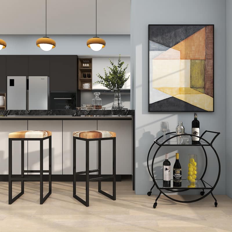 Metal Contemporary Bar Cart with Wheels