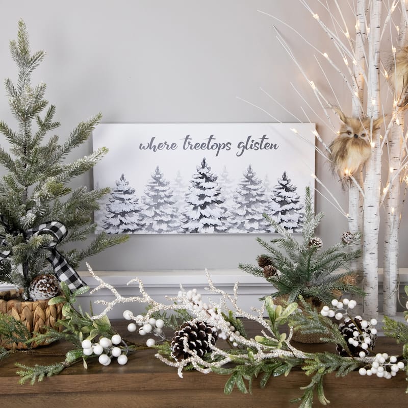 Flocked Christmas Tree "Where Treetops Glisten" Wall Art Decoration - 19.75"