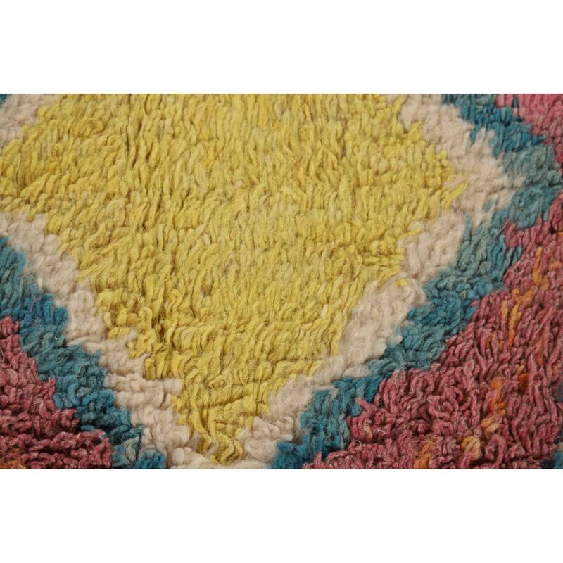 Pink Moroccan Oriental Area Rug Hand-Knotted Wool Carpet - 7'10" x 11'1"