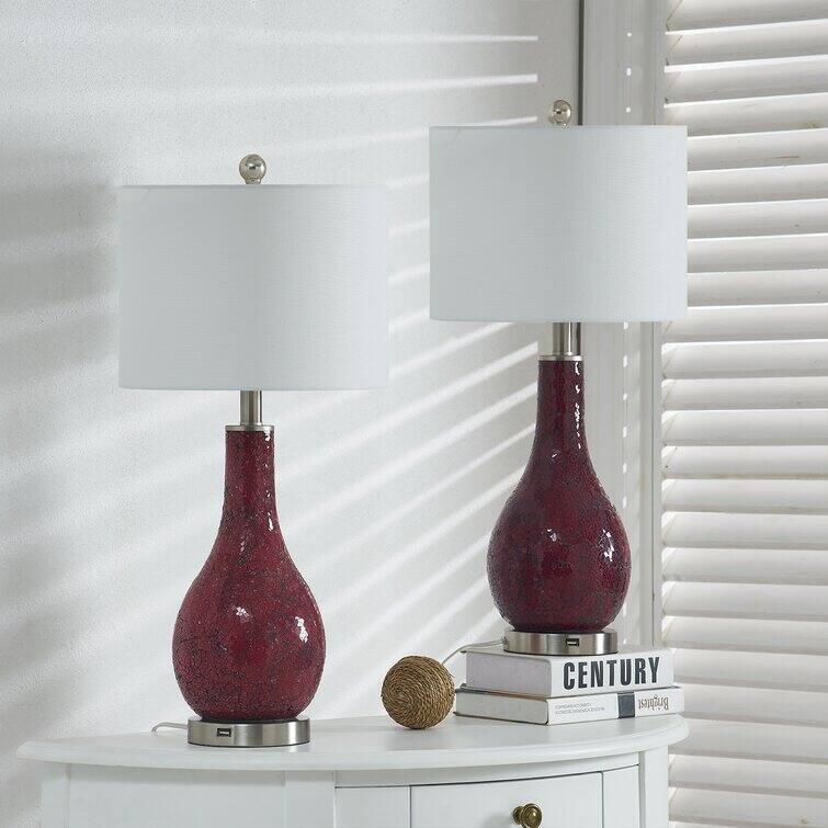 25.25" Glass Table Lamp Set with USB (Set of 2)
