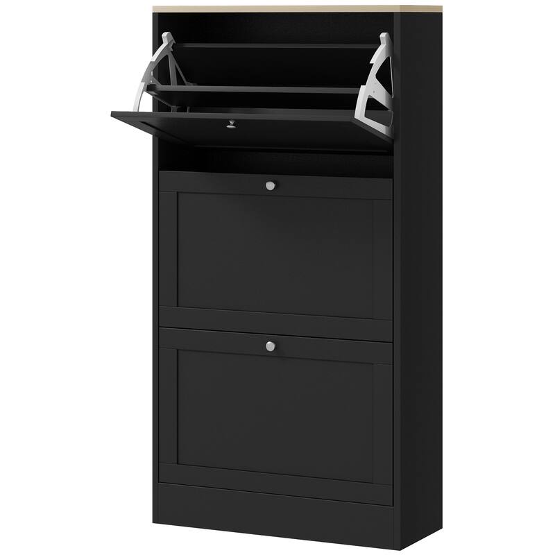 Narrow Shoe Storage Cabinet for Entryway with 3 Flip Drawers and Adjustable Shelves, Shoe Rack Organizer for 18 Pairs of Shoes