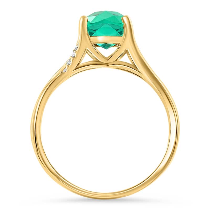 1 1/2Ct Cushion Emerald & Diamond Ring Gold Lab Grown Engagement Fashion
