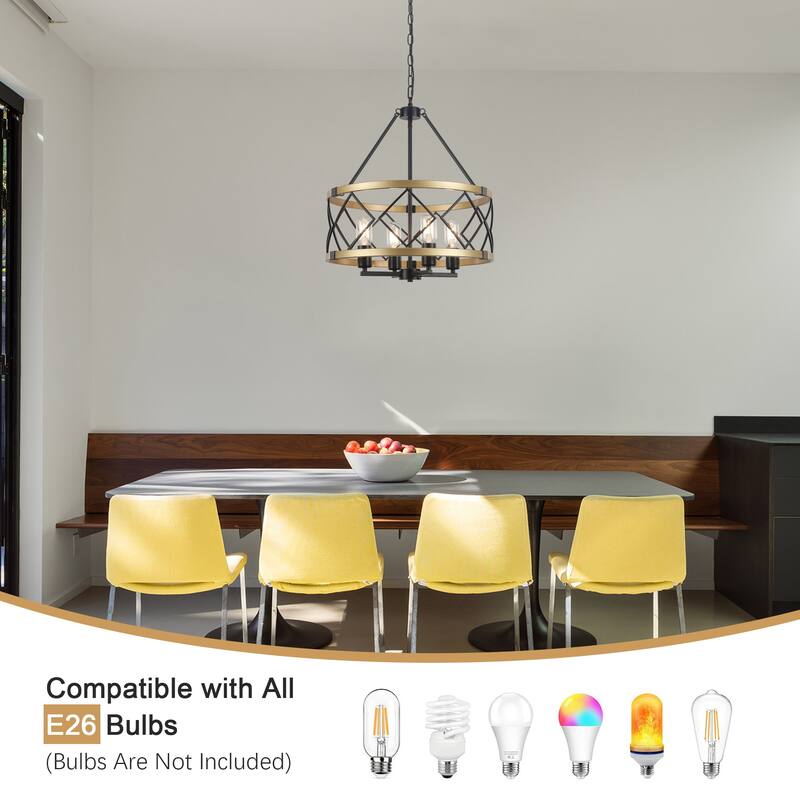 4-Light Circle Hanging Candlestick Linear Foyer Chandelier Lighting Fixture for Dining Room Kitchen Island