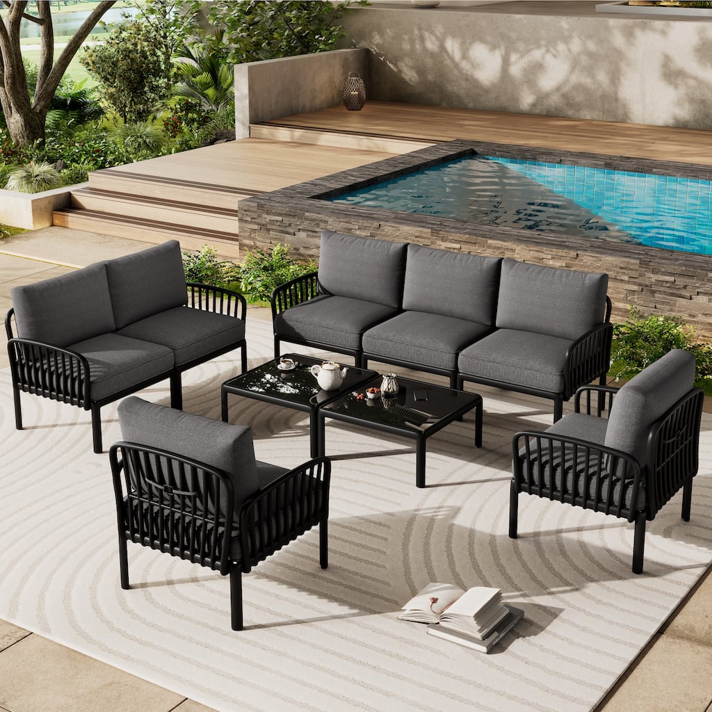 Roomfitters 9-Piece Outdoor Sectional Patio Conversation Set with 2 Coffee Tables and Deep Cushions