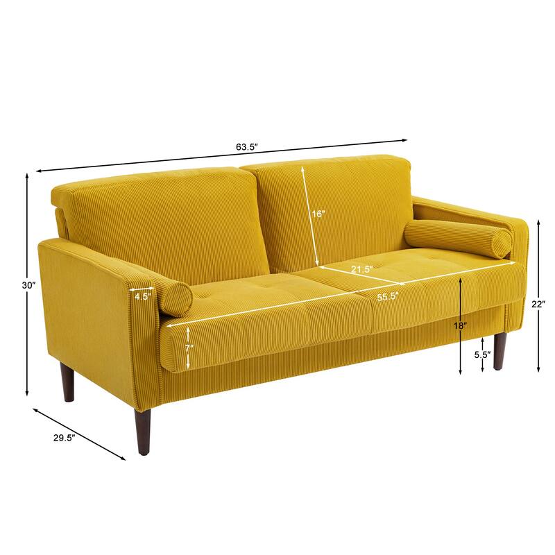 Corduroy 61.9" Loveseat Sofa Square Armrests