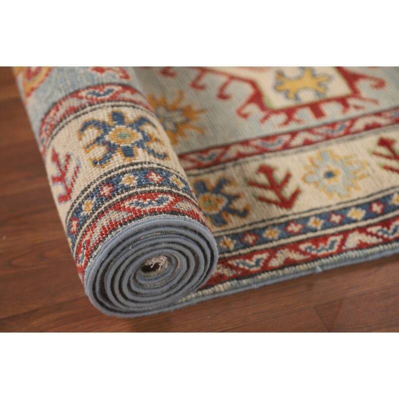 Kazak Runner Rug Handmade Traditional Blue Wool Carpet - 2'9" x 12'11"