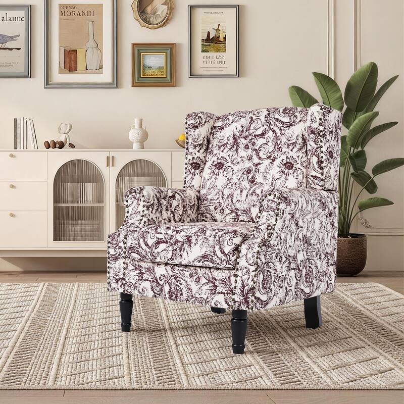 Wingback Accent Chair Nailhead Trim Living Room Reading Chair