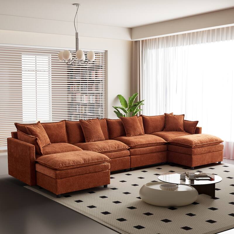 142.52" U-Shaped 6-Seat Sofa with Convertible Chaise and Ottomans