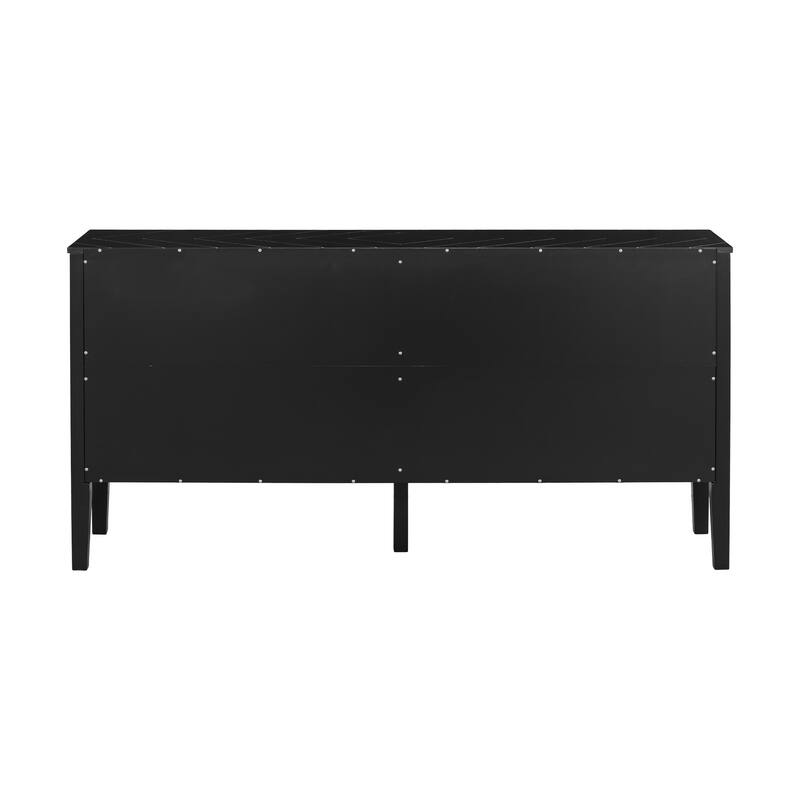 Retro-Style 4-Door Sideboard Narrow Entryway Table with Metal Handles, for Living Rooms, Foyer and Hallways, Black