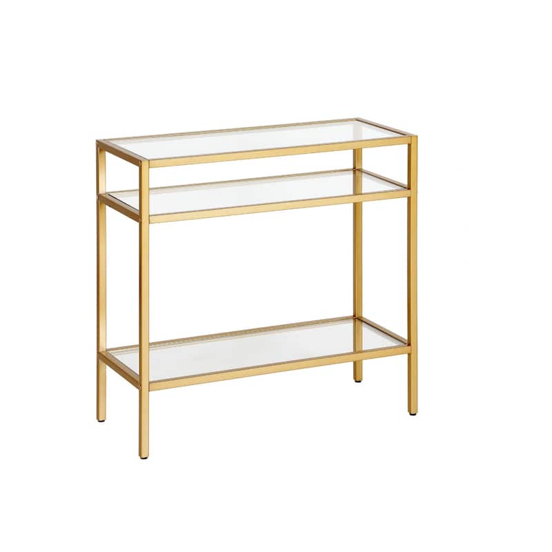 Steel Frame Glass Side End Table with 2 Shelves and Rectangular Top - 10” x 24” x 24” (D x W x H)