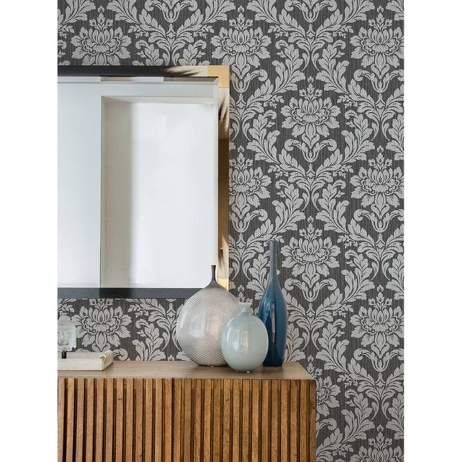 Advantage Galois Silver Damask Wallpaper