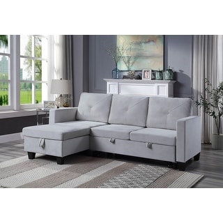 82.5"W Velvet Reversible Sleeper Sectional Sofa with Storage Chaise ...