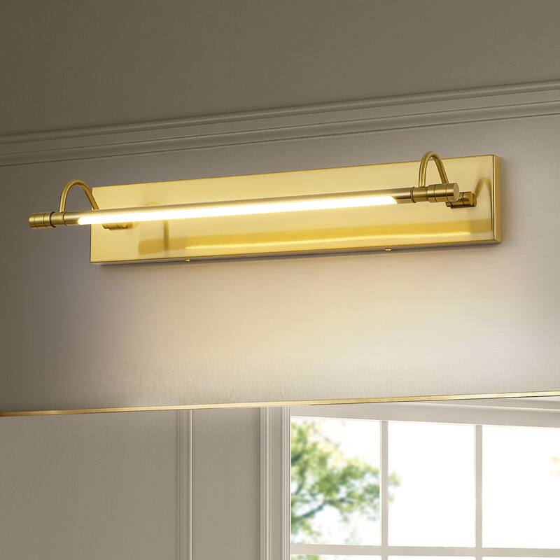 23.1" W Mid-Century Modern Gold Double Arm LED 3000K Barthroom Mirror/Picture Wall Light - 21.3 in. W x 4.3 in. H x 6.7 in. D - 21.3 in. W x 4.3 in. H x 6.7 in. D - Gold