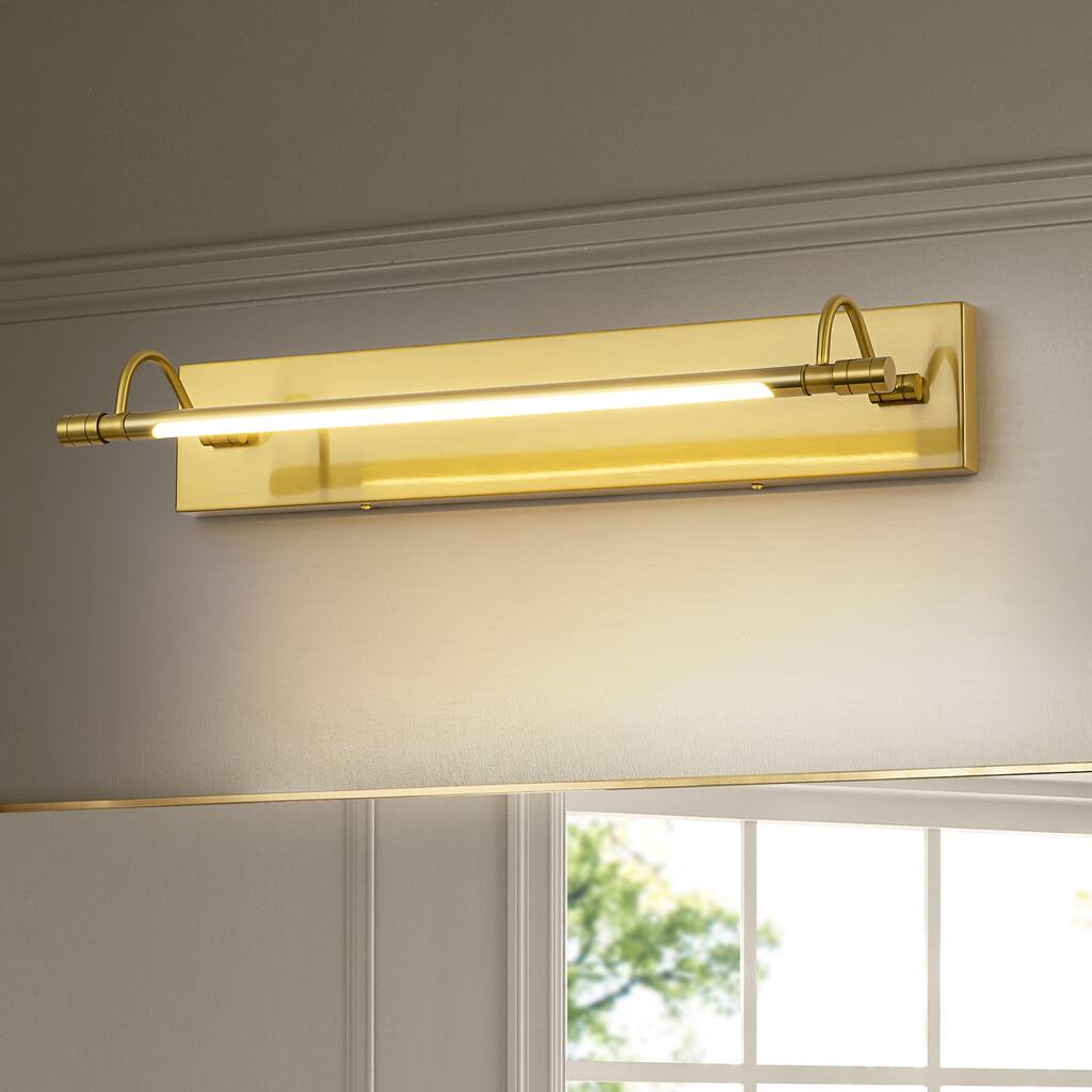 23.1" W Mid-Century Modern Gold Double Arm LED 3000K Barthroom Mirror/Picture Wall Light - 21.3 in. W x 4.3 in. H x 6.7 in. D