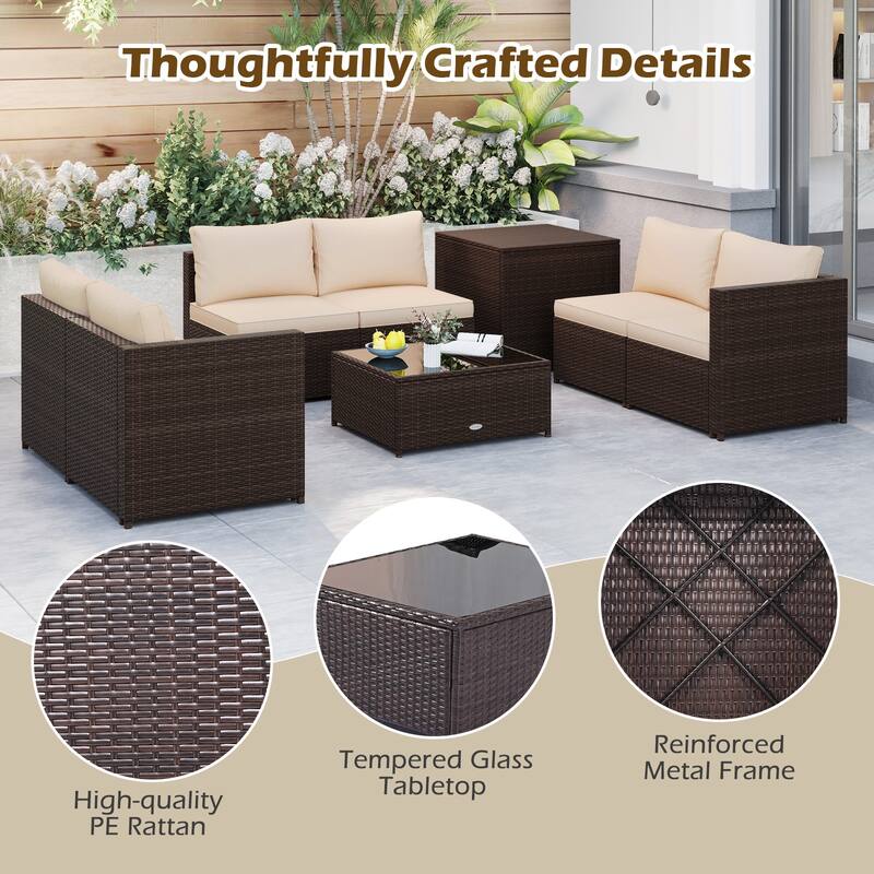 Gymax 8 PCS Wicker Patio Furniture Set Rattan Sectional Sofa Set w/