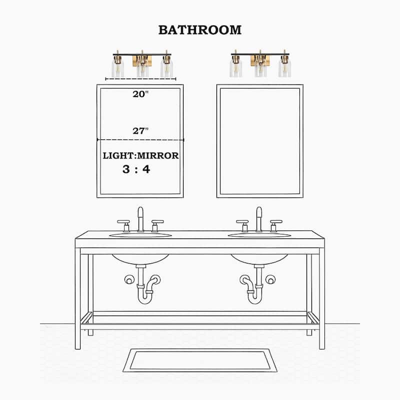 Valina Modern Black Gold 3-Light Bathroom Vanity Light Cylinder Glass Wall Sconces