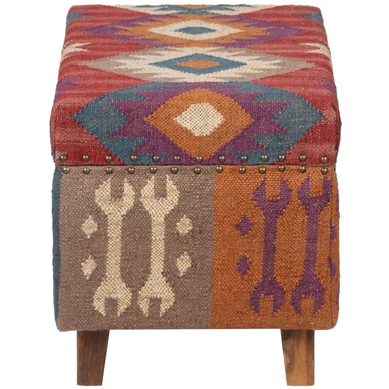 HERAT ORIENTAL Handmade Kilim Upholstered Wooden Storage Stool
