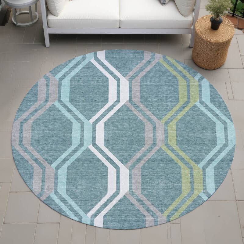 Machine Washable Indoor/ Outdoor Contemporary Dimensions Chantille Rug - Teal - 8' x 8'