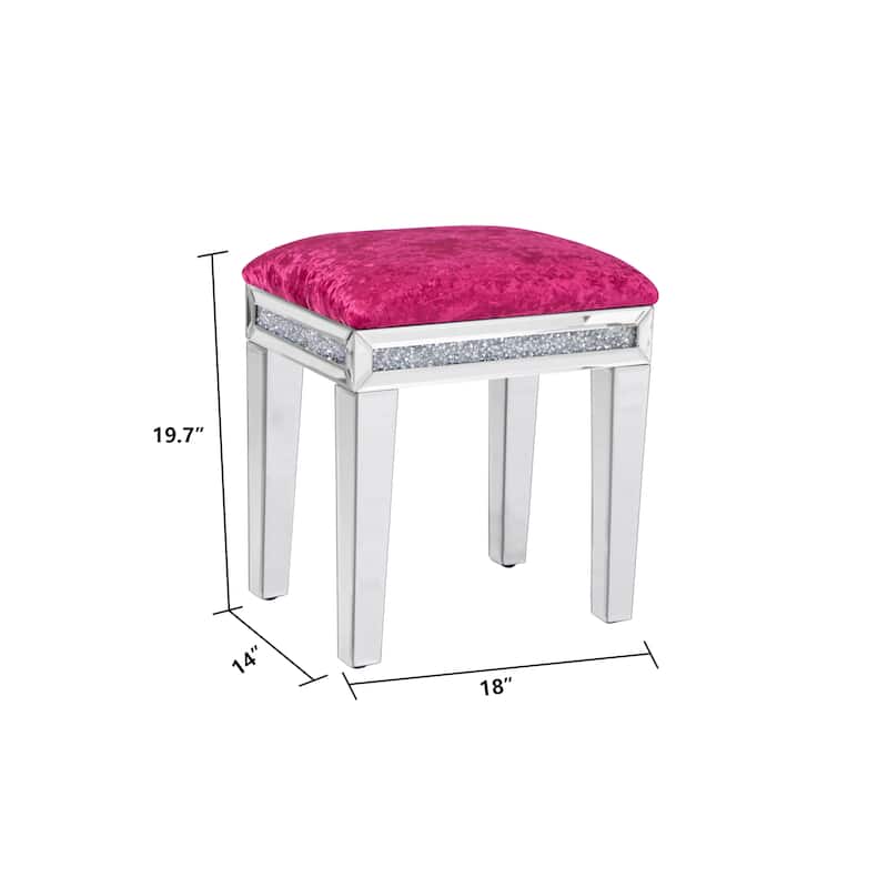Mirror Diamond Vanity Stool with Velvet Upholstered Seat