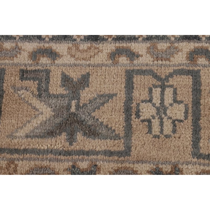 Geometric Khotan Indian Area Rug Hand-Knotted Beige Wool Carpet - 8'10" x 11'10"