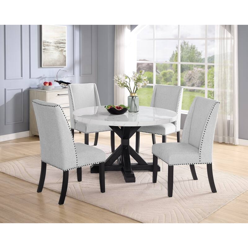 1pc Transitional Modern Formal Dining Table White Round Faux Marble Table Top Black Finish Legs Wooden Dining Room Furni